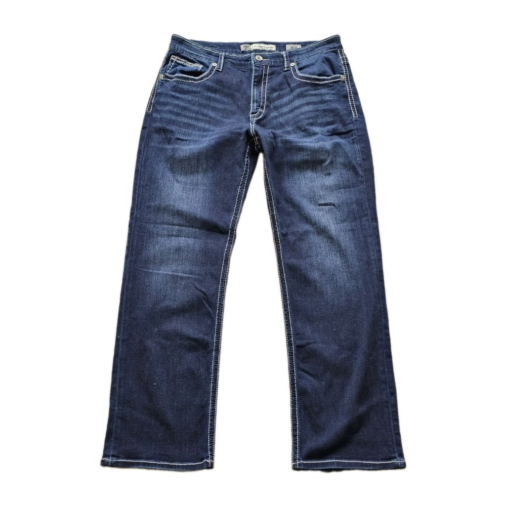 BKE Buckle Jeans Mens Tyler Straight 36x30 R Denim Washed Faded Dark Blue